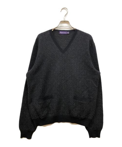 RALPH LAUREN Purple Label（ラルフ ローレン パープル レーベル）RALPH LAUREN PURPLE LABEL (ラルフ ローレン パープル レーベル) カシミヤVネックニット グレー×ブラック サイズ:不明の古着・服飾アイテム