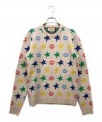 GUCCIグッチ）の古着「Star Full Print Round Neck Wool Sweater」｜ベージュ