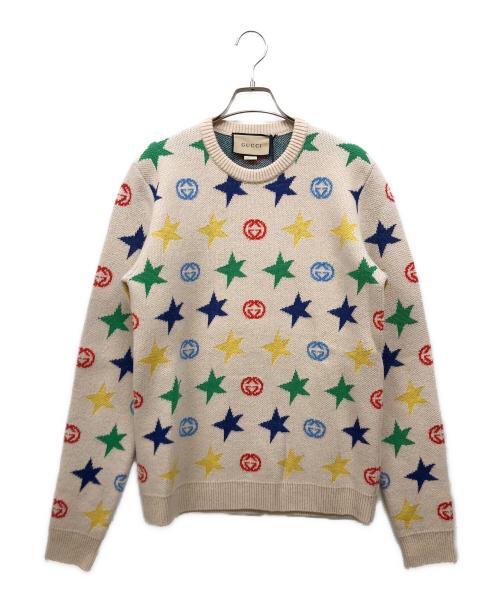 GUCCI（グッチ）GUCCI (グッチ) Star Full Print Round Neck Wool Sweater ベージュ サイズ:XS 未使用品の古着・服飾アイテム