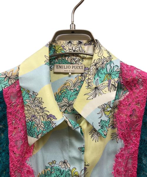 Emilio Pucci（エミリオ プッチ）Emilio Pucci (エミリオ プッチ) レーストリム 総柄シルクシャツ マルチカラー サイズ:Ⅼの古着・服飾アイテム