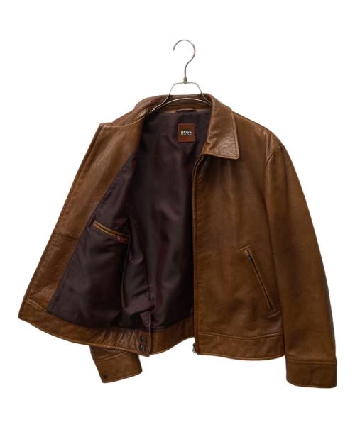 BOSS HUGO BOSS（ボス ヒューゴボス）BOSS HUGO BOSS (ボス ヒューゴボス) JEROME レザースポーツジャケット ブラウン サイズ:50の古着・服飾アイテム