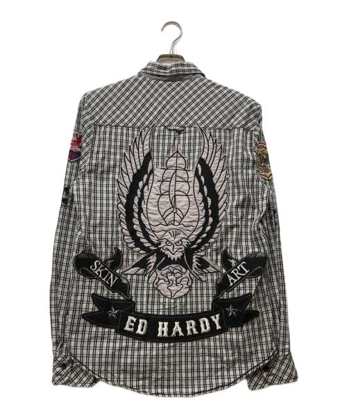 Ed Hardy（エド ハーディー）ED HARDY (エド ハーディー) チェックシャツ グレー サイズ:Ｓの古着・服飾アイテム