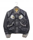 AVIREXアヴィレックス）の古着「デニム切替フライトジャケット」｜ブラック