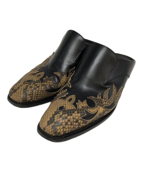 DRIES VAN NOTEN（ドリスヴァンノッテン）DRIES VAN NOTEN (ドリスヴァンノッテン) 23SS COWBOY MULES(カウボーイ ミュール レザー パイソン ウエスタン ブーツ サンダル) ブラック×カーキ サイズ:42の古着・服飾アイテム