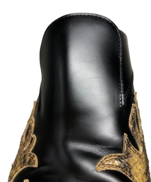 DRIES VAN NOTEN（ドリスヴァンノッテン）DRIES VAN NOTEN (ドリスヴァンノッテン) 23SS COWBOY MULES(カウボーイ ミュール レザー パイソン ウエスタン ブーツ サンダル) ブラック×カーキ サイズ:42の古着・服飾アイテム