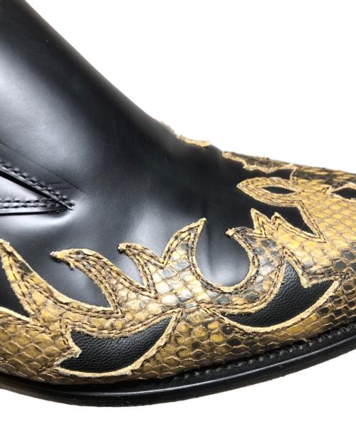 DRIES VAN NOTEN（ドリスヴァンノッテン）DRIES VAN NOTEN (ドリスヴァンノッテン) 23SS COWBOY MULES(カウボーイ ミュール レザー パイソン ウエスタン ブーツ サンダル) ブラック×カーキ サイズ:42の古着・服飾アイテム