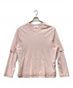 AMI PARISアミ パリス）の古着「ハートロゴ刺繍ダメージ加工レイヤードカットソー」｜ピンク