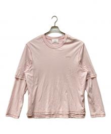 AMI PARIS（アミ パリス）の古着「ハートロゴ刺繍ダメージ加工レイヤードカットソー」｜ピンク