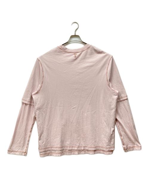 AMI PARIS（アミ パリス）AMI PARIS (アミ パリス) ハートロゴ刺繍ダメージ加工レイヤードカットソー ピンク サイズ:記載無し（実寸サイズをご確認ください）の古着・服飾アイテム