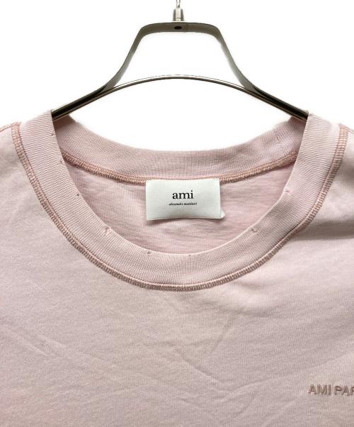 AMI PARIS（アミ パリス）AMI PARIS (アミ パリス) ハートロゴ刺繍ダメージ加工レイヤードカットソー ピンク サイズ:記載無し（実寸サイズをご確認ください）の古着・服飾アイテム