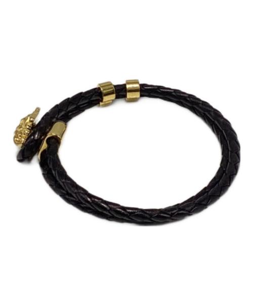 VERSACE（ヴェルサーチェ）VERSACE (ヴェルサーチェ) メデューサモチーフレザーブレスレット ゴールド×ブラックの古着・服飾アイテム