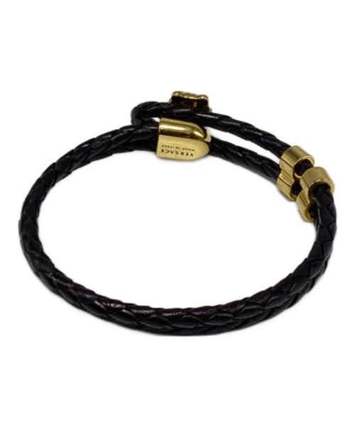 VERSACE（ヴェルサーチェ）VERSACE (ヴェルサーチェ) メデューサモチーフレザーブレスレット ゴールド×ブラックの古着・服飾アイテム