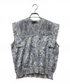 CLANEクラネ）の古着「CHINTZ FLOWER SQUARE SLEEVE TOPS」｜ブルー