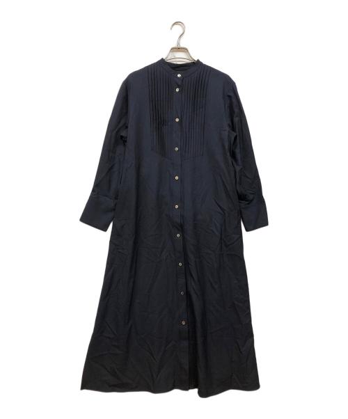 23区（ニジュウサンク）23区 (ニジュウサンク) ウールストレッチツイルピンタックワンピース ネイビー サイズ:38の古着・服飾アイテム