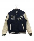 BILLIONAIRE BOYS CLUBビリオネアボーイズクラブ）の古着「レザー切替ウールスタジアムジャケット」｜ホワイト×ネイビー