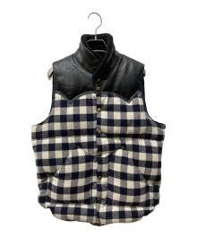 RockyMountainFeatherBed×WACKO MARIA（ロッキーマウンテンフェザーベッド×ワコマリア）の古着「チェック柄ダウンベスト」｜ネイビー×ブラック