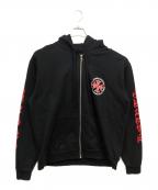 CHROME HEARTSクロムハーツ）の古着「MADE IN HOLLYWOOD PLUS CROSS ZIP UP HOODIEメイドインホーリーウッドプラスクロスジップアップフーディ」｜ブラック×レッド