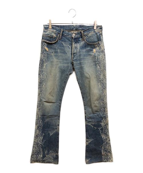 Hysteric Glamour（ヒステリックグラマー）Hysteric Glamour (ヒステリックグラマー) パイソン柄スタッズデニムパンツ インディゴ サイズ:32の古着・服飾アイテム