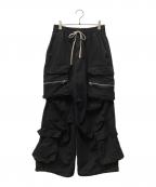 DANKE SCHONダンケ シェーン）の古着「STRETCH TWILL ZIP W-POCKET WIDE PANTS」｜ブラック