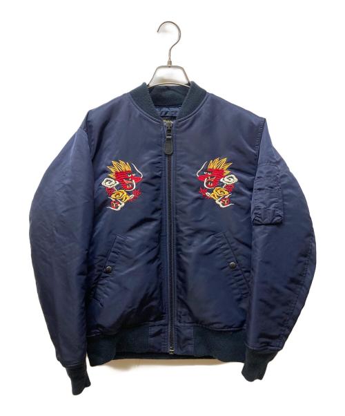 HOUSTON（ヒューストン）HOUSTON (ヒューストン) CUSTOM MA-1 EMB JACKET ネイビー サイズ:Mの古着・服飾アイテム