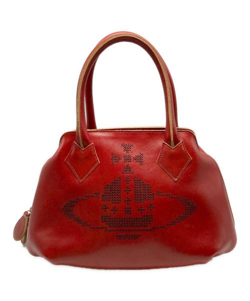 Vivienne Westwood（ヴィヴィアンウエストウッド）Vivienne Westwood (ヴィヴィアンウエストウッド) ヤスミン オーブ刺繍レザーハンドバッグ レッドの古着・服飾アイテム
