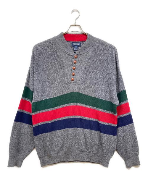 LAND'S END（ランズエンド）LAND'S END (ランズエンド) ヘンリーネッククルミボタンニット グレー サイズ:Lの古着・服飾アイテム