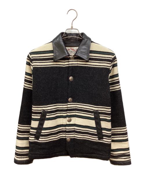 CALEE（キャリー）CALEE (キャリー) メルトン カウレザー ボーダー ジャケット グリーン サイズ:Mの古着・服飾アイテム