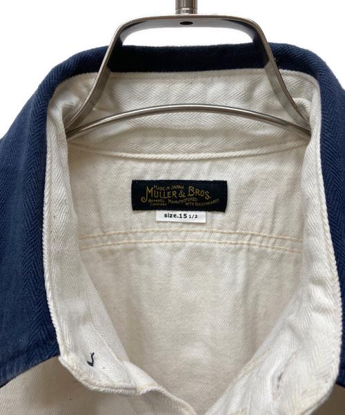 Muller & Bros（ミューラーアンドブロス）Muller & Bros (ミューラーアンドブロス) 襟切替シャツ ホワイト×インディゴ サイズ:15　1/2の古着・服飾アイテム