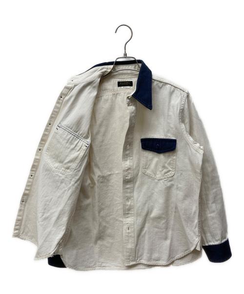 Muller & Bros（ミューラーアンドブロス）Muller & Bros (ミューラーアンドブロス) 襟切替シャツ ホワイト×インディゴ サイズ:15　1/2の古着・服飾アイテム