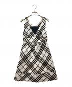 BURBERRY BLUE LABELバーバリー ブルー レーベル）の古着「リネン混ノバチェックノースリーブミニワンピース」｜ホワイト×ブラック