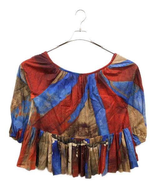 Vivienne Westwood RED LABEL（ヴィヴィアンウエストウッドレッドレーベル）Vivienne Westwood RED LABEL (ヴィヴィアンウエストウッドレッドレーベル) 総柄五分袖ブラウス レッド×ブルー サイズ:０/Sの古着・服飾アイテム