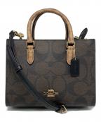 COACHコーチ）の古着「マギー スモール トート・ブロックド シグネチャー キャンバス」｜ブラック×ブラウン