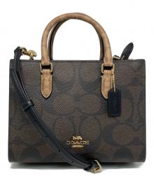 COACH（コーチ）の古着「マギー スモール トート・ブロックド シグネチャー キャンバス」｜ブラック×ブラウン