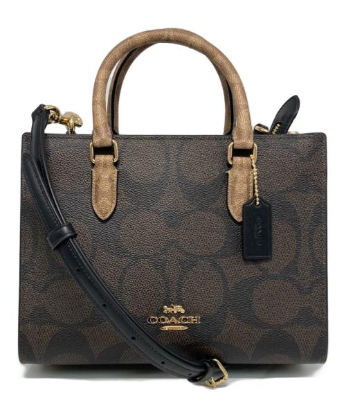 COACH（コーチ）COACH (コーチ) マギー スモール トート・ブロックド シグネチャー キャンバス ブラック×ブラウンの古着・服飾アイテム