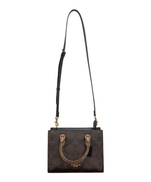 COACH（コーチ）COACH (コーチ) マギー スモール トート・ブロックド シグネチャー キャンバス ブラック×ブラウンの古着・服飾アイテム