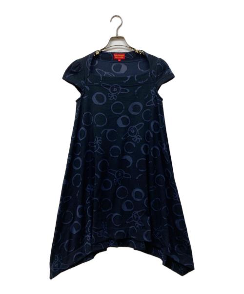 Vivienne Westwood RED LABEL（ヴィヴィアンウエストウッドレッドレーベル）Vivienne Westwood RED LABEL (ヴィヴィアンウエストウッドレッドレーベル) オーブ総柄ワンピース ブラック×ネイビー サイズ:2の古着・服飾アイテム