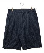 stussyステューシー）の古着「VOLUME PLEATED SHORT WRINKLED STRIPE」｜ネイビー