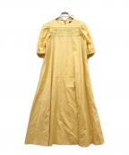 TOMORROW LAND collectionトゥモローランドコレクション）の古着「コットンドッピオタイプライター パフスリーブワンピース」｜イエロー