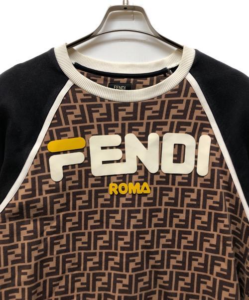FENDI（フェンディ）FENDI (フェンディ) FILA (フィラ) ズッカ柄ロゴスウェット ブラウン×ブラック サイズ:Lの古着・服飾アイテム