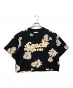 COACHコーチ）の古着「フローラル クロップド シグネチャー スクリプト Tシャツ」｜ブラック