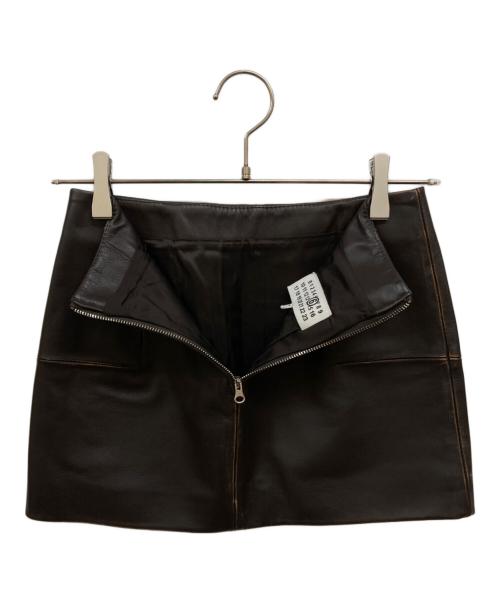 MM6 Maison Margiela（エムエムシックスメゾンマルジェラ）MM6 Maison Margiela (エムエムシックスメゾンマルジェラ) レザーミニスカート ブラウン サイズ:サイズ不明の古着・服飾アイテム