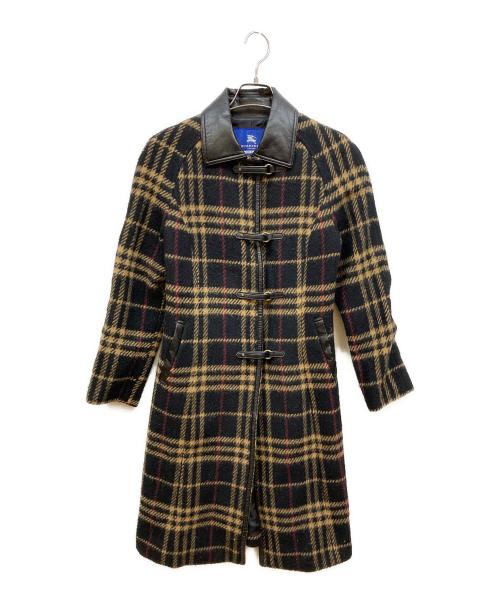 BURBERRY BLUE LABEL（バーバリー ブルー レーベル）BURBERRY BLUE LABEL (バーバリー ブルー レーベル) 襟レザーノバチェックコート ブラック サイズ:サイズ38の古着・服飾アイテム