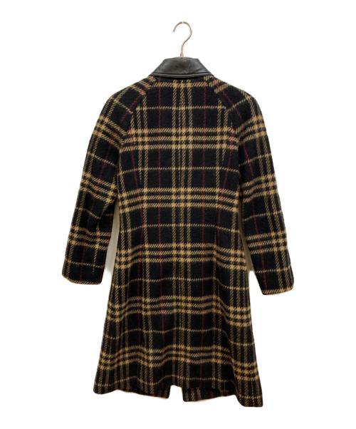 BURBERRY BLUE LABEL（バーバリー ブルー レーベル）BURBERRY BLUE LABEL (バーバリー ブルー レーベル) 襟レザーノバチェックコート ブラック サイズ:サイズ38の古着・服飾アイテム