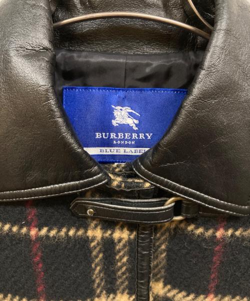 BURBERRY BLUE LABEL（バーバリー ブルー レーベル）BURBERRY BLUE LABEL (バーバリー ブルー レーベル) 襟レザーノバチェックコート ブラック サイズ:サイズ38の古着・服飾アイテム