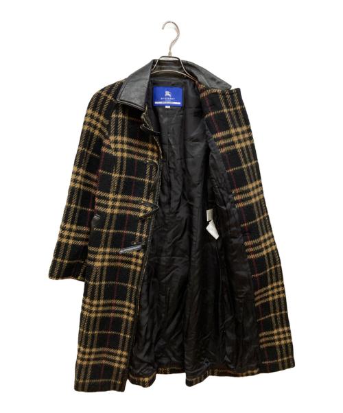 BURBERRY BLUE LABEL（バーバリー ブルー レーベル）BURBERRY BLUE LABEL (バーバリー ブルー レーベル) 襟レザーノバチェックコート ブラック サイズ:サイズ38の古着・服飾アイテム