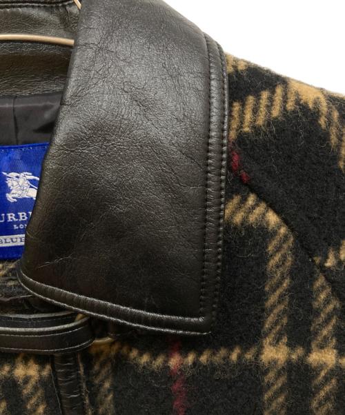 BURBERRY BLUE LABEL（バーバリー ブルー レーベル）BURBERRY BLUE LABEL (バーバリー ブルー レーベル) 襟レザーノバチェックコート ブラック サイズ:サイズ38の古着・服飾アイテム