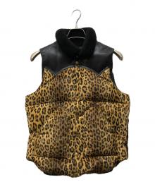 RockyMountainFeatherBed×WACKO MARIA（ロッキーマウンテンフェザーベッド×ワコマリア）の古着「レオパードレザー切替ダウンベスト」｜ブラック×ブラウン