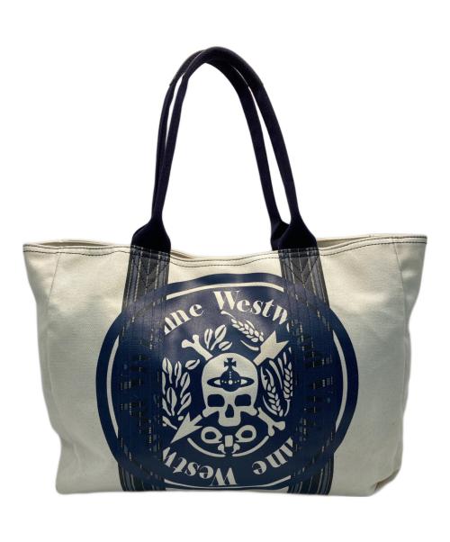 Vivienne Westwood（ヴィヴィアンウエストウッド）Vivienne Westwood (ヴィヴィアンウエストウッド) キャンバストートバッグ ベージュ×ネイビーの古着・服飾アイテム