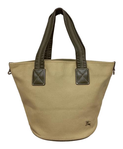 BURBERRY BLUE LABEL（バーバリー ブルー レーベル）BURBERRY BLUE LABEL (バーバリー ブルー レーベル) ハンドルレザーキャンバストートバッグ グリーン×カーキの古着・服飾アイテム