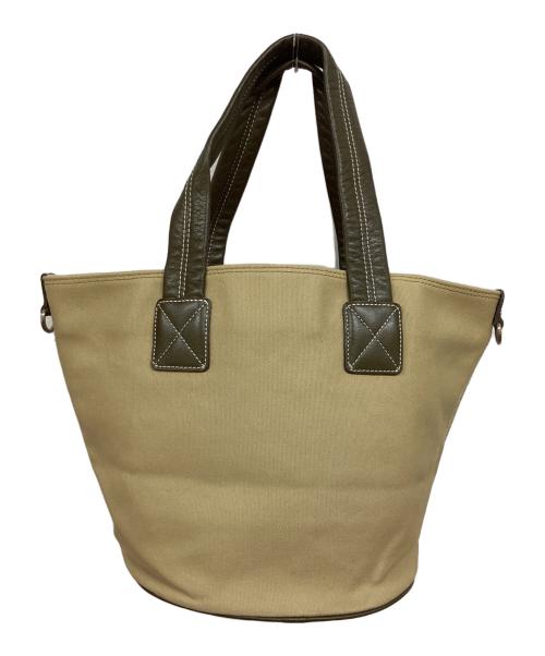 BURBERRY BLUE LABEL（バーバリー ブルー レーベル）BURBERRY BLUE LABEL (バーバリー ブルー レーベル) ハンドルレザーキャンバストートバッグ グリーン×カーキの古着・服飾アイテム
